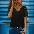 thumbnail image 2 of Babysbule Womens Summer Tops Clearance Women Casual Solid Short Sleeve V-Neck Loose Lace Blouse Tops T-Shirt, 2 of 7