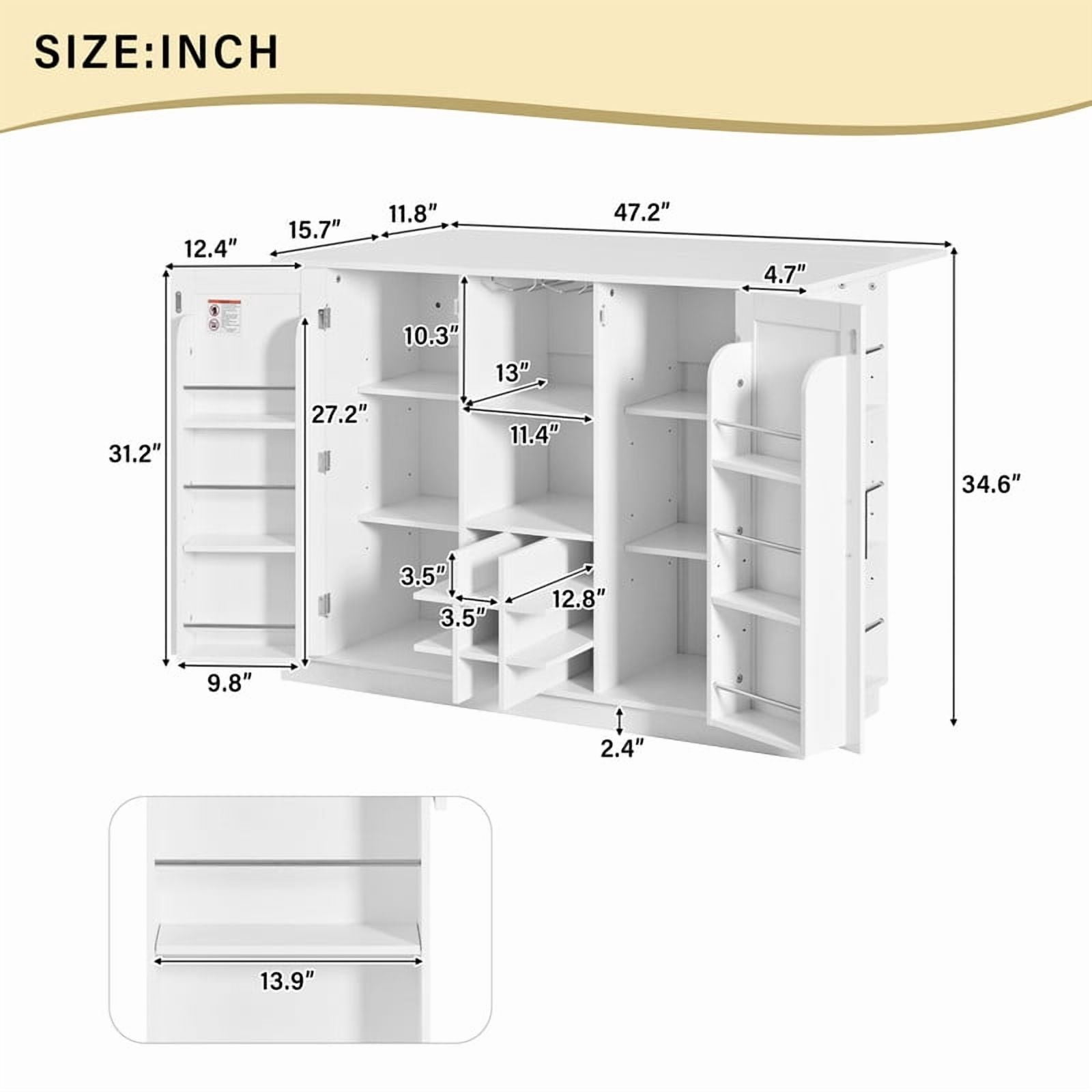 Counter Height Sideboard Buffet Kitchen Island with Drop Leaf & Power Outlet, Bar Storage Cabinet with Wine Rack & Stemware Holder