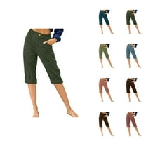 Capri Pants for Women 2025 High Waisted Button Straight Leg Casual Capris with Pockets Womens Cropped Pants
