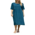 thumbnail image 1 of POINTERTECK Robe à Manches Courtes pour Femmes Coton Lin Uni Décontracté Ample Ligne A Fête Plage, 1 of 7