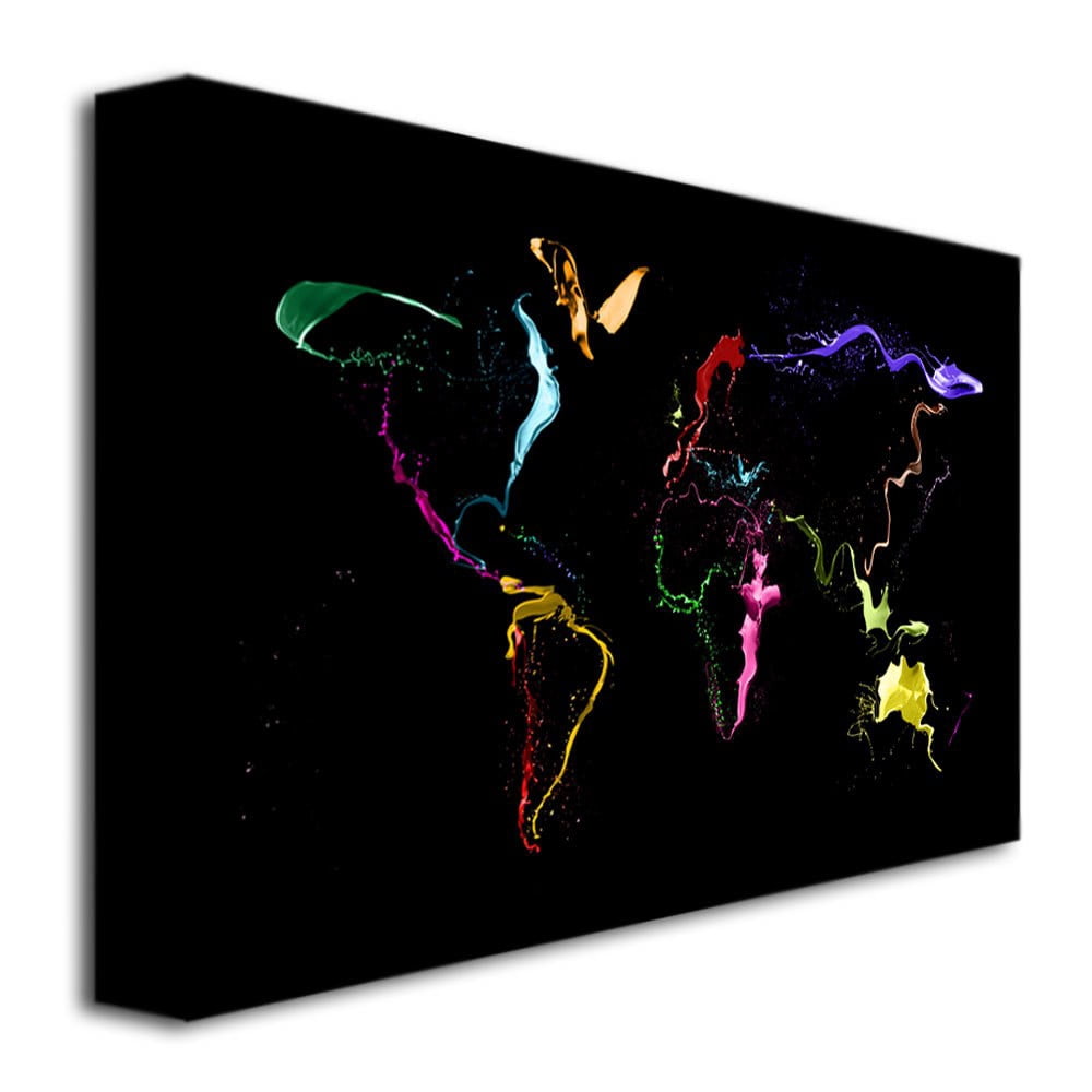 Trademark Art "World Map - Thrown Paint" Canvas Wall Art by Michael Tompsett