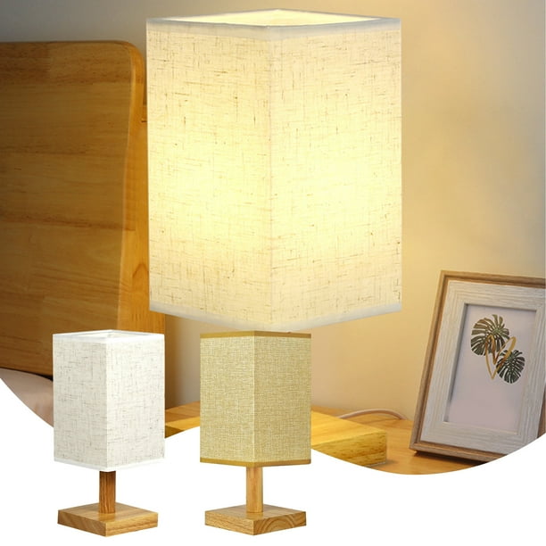 Lámpara de Mesa Regulable de 3 Modos con Pantalla Redonda de Tela de Lino, Base de Madera Maciza, Bombilla Led Incluida, para Dormitorio, Sala de Estar, Oficina o Dormitorio, Acabado Marrón