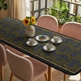 thumbnail image 3 of Vintage Navy Blue Roses Table Cloths for 8 Foot Rectangle Tables, Abstract Art Floral Green Leaves Patio Waterproof Elastic Fitted Tablecloths, Washable Rectangular Table Cover for Camping, 3 of 8