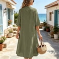 thumbnail image 6 of Oksale Travel Dresses for Women with Pockets Casual Henley Neck Midi Dress Loose Cozy 3/4 Length Sleeve Dresses Beach Vacation Flowy Dress Army Green 3XL, 6 of 10