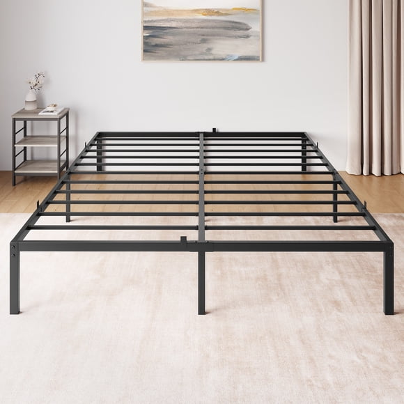 Base de Cama Metálica Reforzada Tamaño Full | Diseño Bajo, Soportes de Acero, Sin Necesidad de Somier, Silenciosa, Fácil de Armar, Color Negro