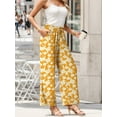 thumbnail image 5 of GIRUNS Women's Wide Leg Pants High Waist Adjustable Knot Casual Loose Trousers With Pockets Business Work Casual Pants Yellow White Flower XL, 5 of 6