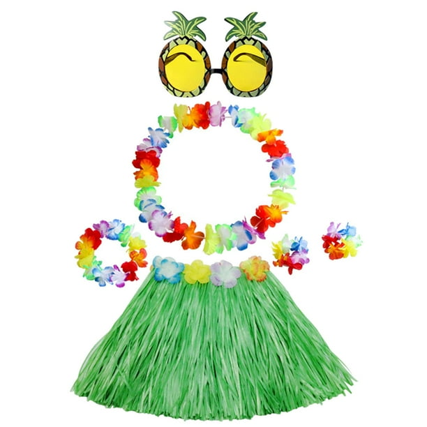 Falda De Hierba Hawaiana Con Corona De Flores Para Favores De Fiesta Verde Hawaiano SM SunniMix Falda de hierba hawaiana