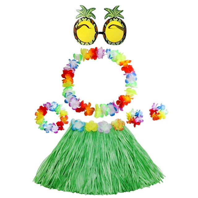 Falda De Hierba Hawaiana Con Corona De Flores Para Favores De Fiesta Verde Hawaiano Sunnimix Falda de hierba hawaiana