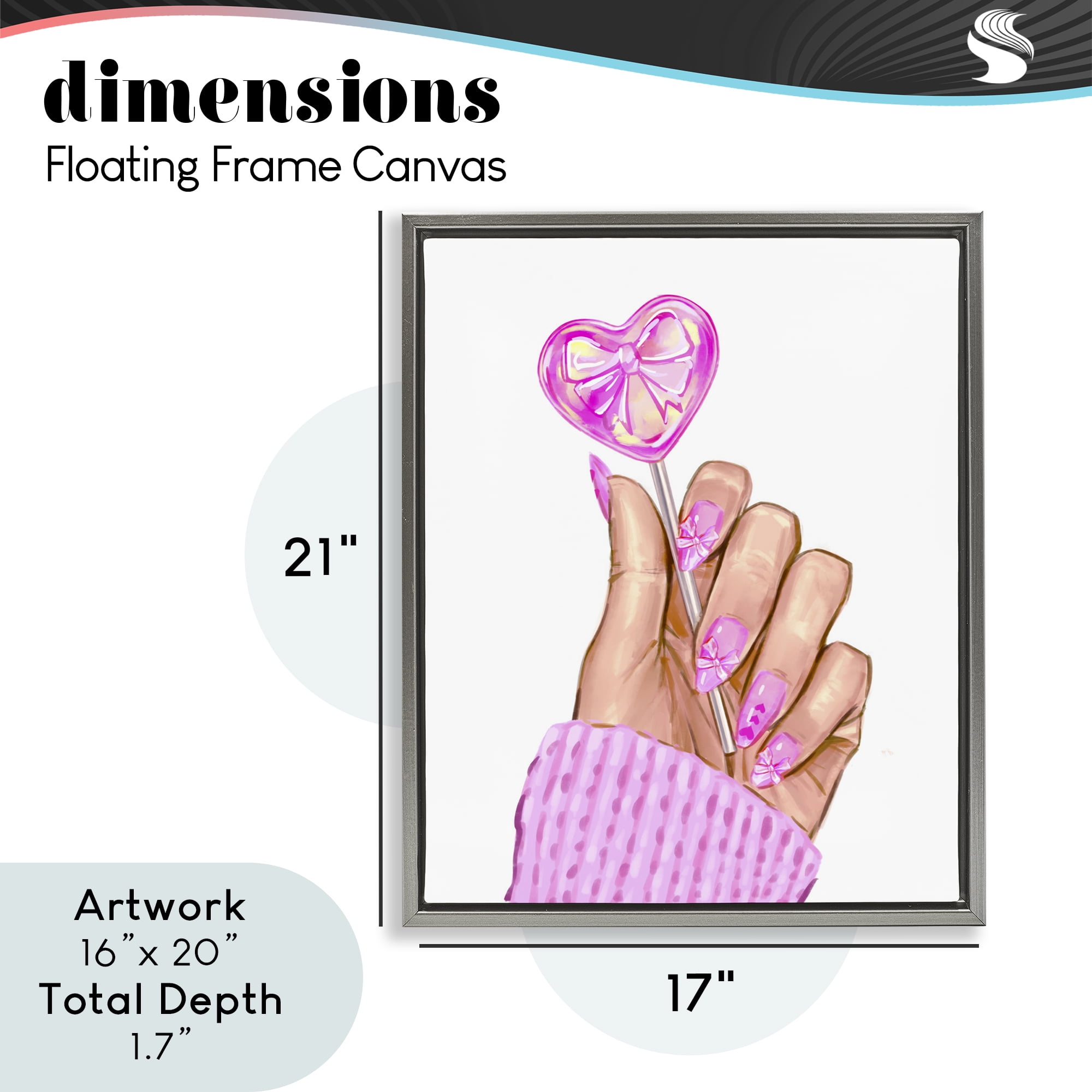 Pink Fashion Bow Lollipop Gray Framed Floater Canvas Wall Art, design by Ziwei Li