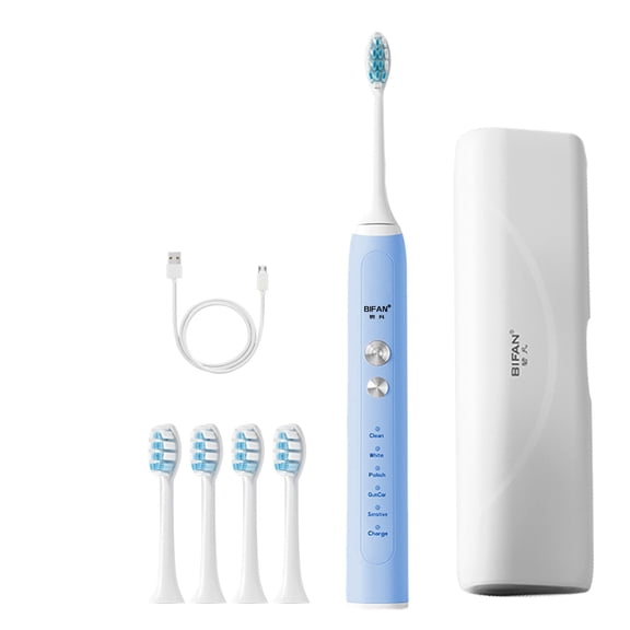 Wovilon USB Charging Toothbrush, Toothbrush With 4 Brush Heads, Smart 5-ModesTimer Toothbrush IPX7