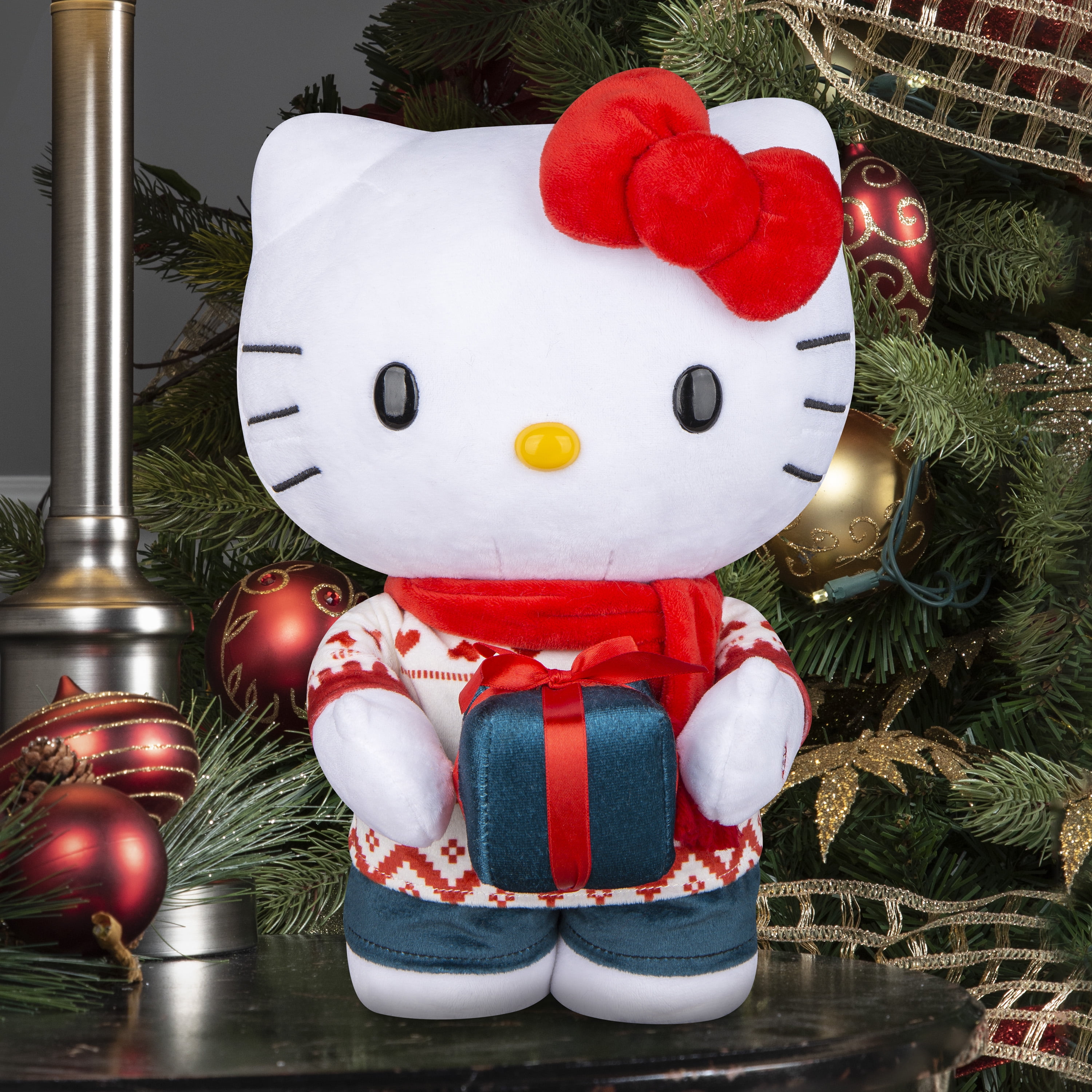 Christmas Animated Plush Side Stepper Hello Kitty with Present 8.26 in x 7.08 in x 12.99 in 1.22 lb
