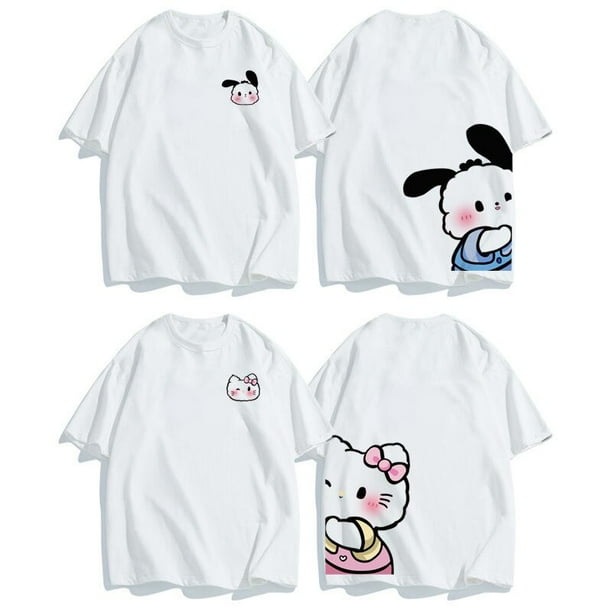 Camisetas de diseño de pareja de Hello Kitty de Sanrio para hombres y mujeres, lindas camisetas de Pochacco, camisetas sueltas, manga corta, moda Y2K, verano, nuevo, 2 piezas xuanjing unisex