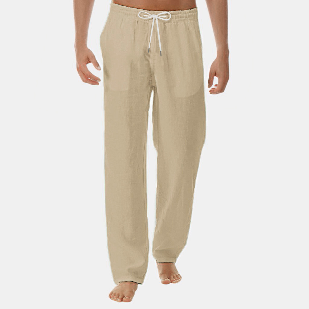 JURANMO Men's Cotton Linen Pants,Casual Solid Color Elastic Waist Long ...