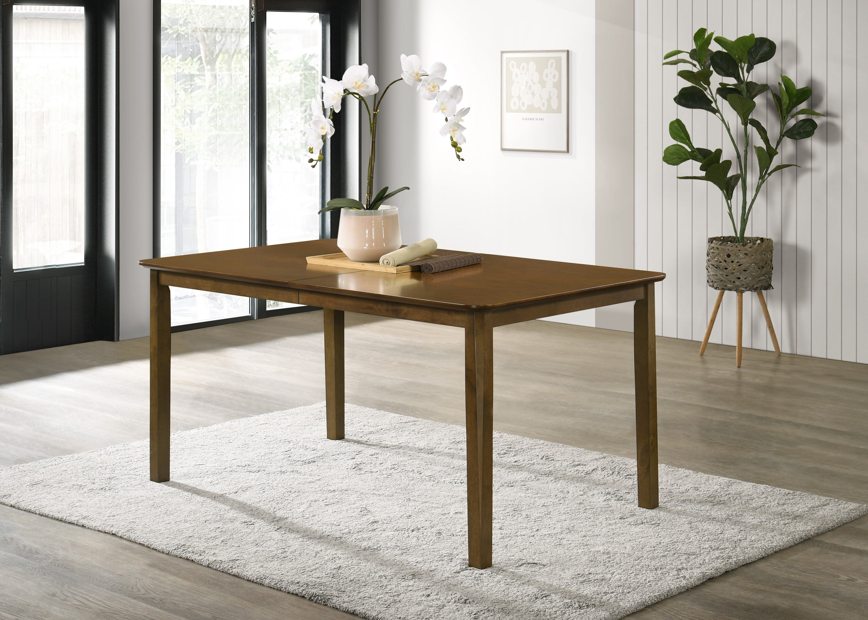 Home Design Osaka 7-Piece Dining Set, Warm Gray/Brown, Rectangular Table, Slatted-Back Cushioned Chairs