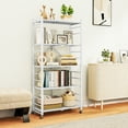 thumbnail image 3 of Fenbeli Storage Shelves,5-Tier Foldable Metal Wire Storage Shelf with Wheels, Heavy Duty Organizer Rack for Garage, Kitchen, Closet, White, 3 of 9