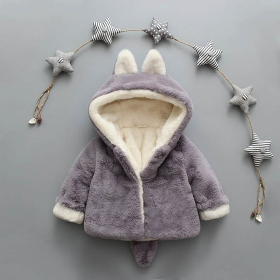 ATOGUTA Baby Girls' Outerwear Jackets & Coats Fleece Windproof Winter Coat Thick Warm Hooded Outwear Gray, Size 6M-4T