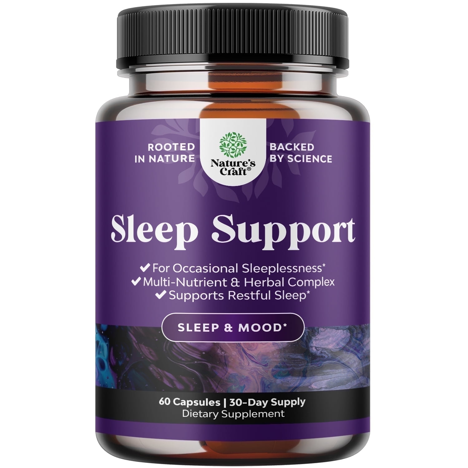 Natures Craft Natural Sleep Support Supplement with Magnesium and L-Theanine, 60 Capsules