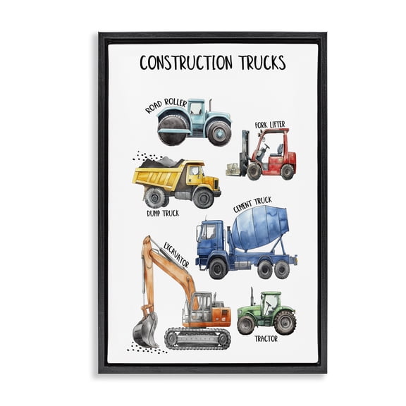 Stupell Industries Utility Trucks Construction Black Framed Floater Canvas Wall Art, design by Christine Simpson Art