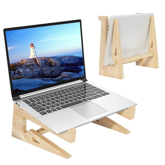 Wooden Laptop Stand Computer Stand Compatible with 14.8"-17.6'' Universal Laptop Shelf Ergonomic Laptop Riser for Desk