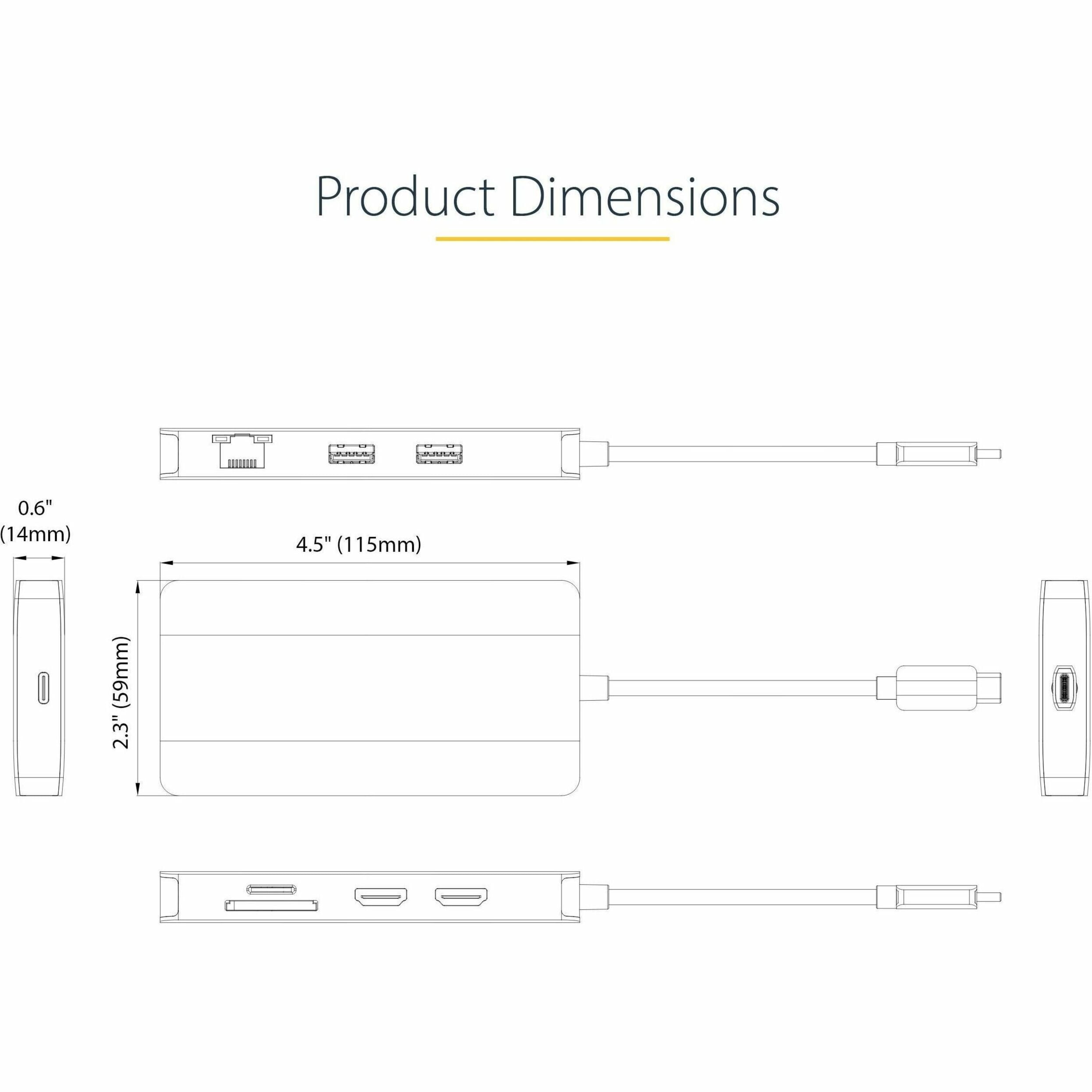 StarTech.com USB C Multiport Adapter, Dual HDMI, 4K 60Hz, 2x 5Gbps USB-A 3.1 Hub, 100W Power Delivery, GbE, SD/MicroSD, USB C Mini Dock