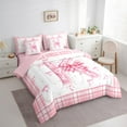 thumbnail image 3 of Feelyou Teens Ribbon Monogrammed Twin Bedding Sets 7-Piece, Pink Initial Letter K Bedding Comforter Set, Cartoon Cute Plaid Reversible Sheet Sets, Lightweight Room Decor, 3 of 7
