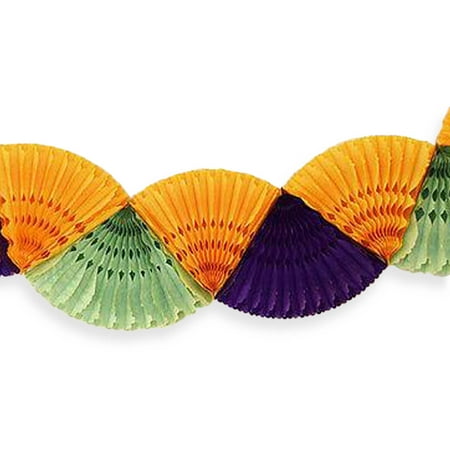 Mardi Gras Pennant Banner - Double Paper Fan Mardi Gras Party Banner Garland Purple Orange Green New Orleans 12 Feet Long