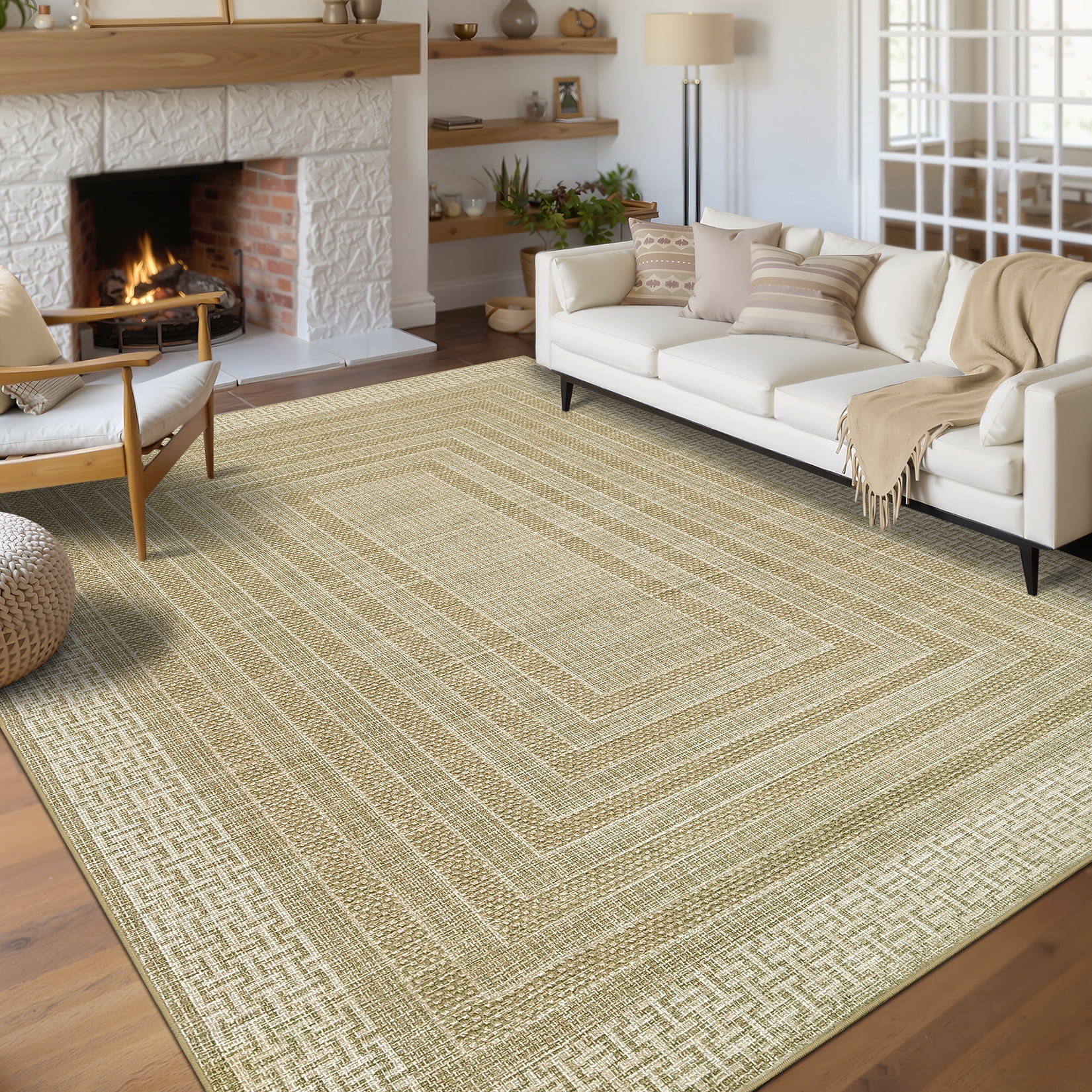 Nasitip Modern Geometric Stripe Camel 8'x10' Area Rugs for Living Room Soft Low Pile Non-Sliping, Machine Washable