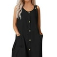 thumbnail image 3 of Gvmfive Women Casual Cotton Linen Sleeveless Loose Dress Button Down Pockets Midi Dress, 3 of 4