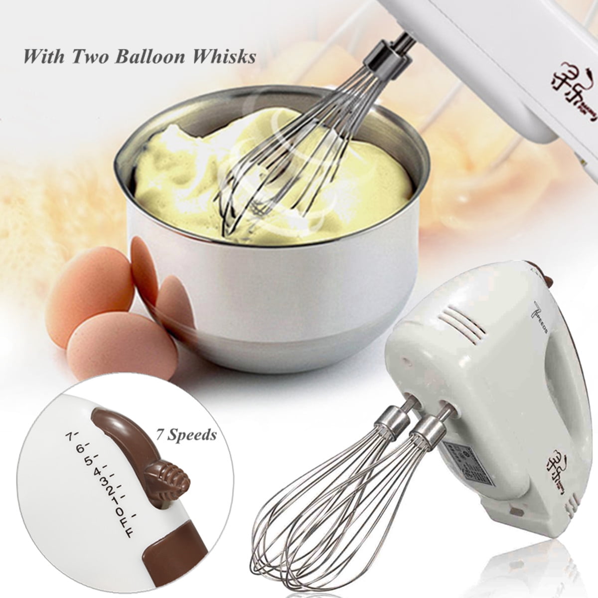 220V 7 Speed Handheld Food Whisk Blender Home Kitchen Egg Cake Mixer
