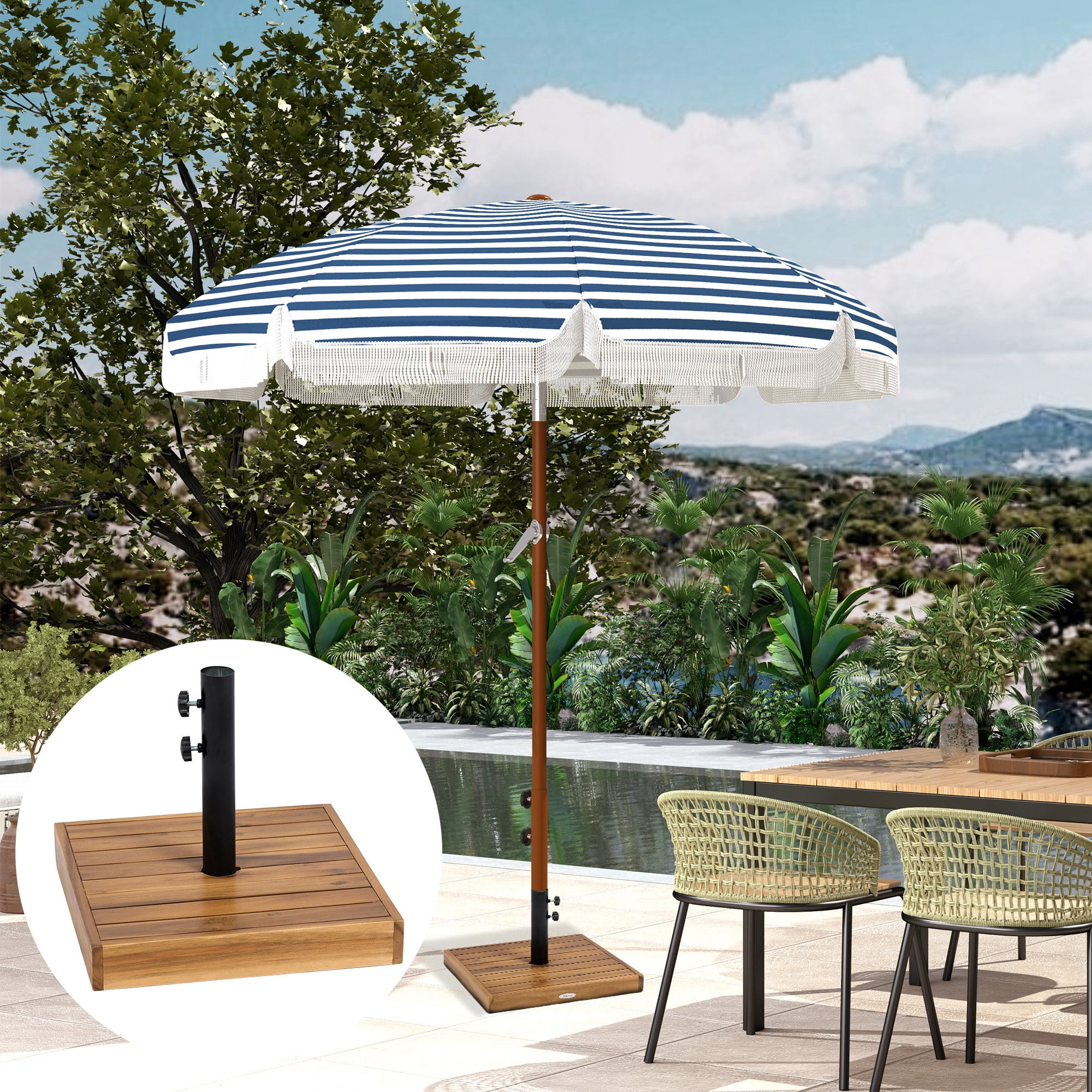 Outsunny Patio Umbrella Base, 42 lbs Concrete Heavy Duty Umbrella Base for 1.25"/1.5" Poles, Teak