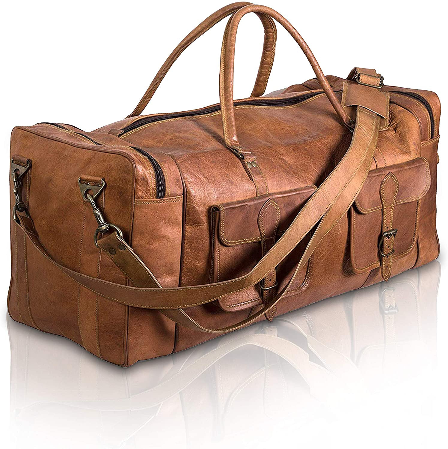 New Large 30" Handcrafted Genuine Leather Travel Duffel Luggage Weekend Gym Bag