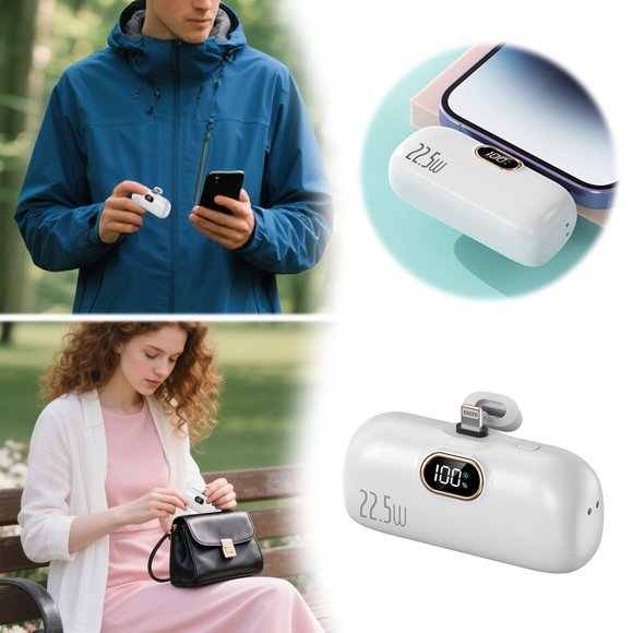 BotaniNest 5000mah Mini Portable Charger USB C Double Directional Fast Charging Cell Phone Portable Power LCD Display Battery Pack For IPhone