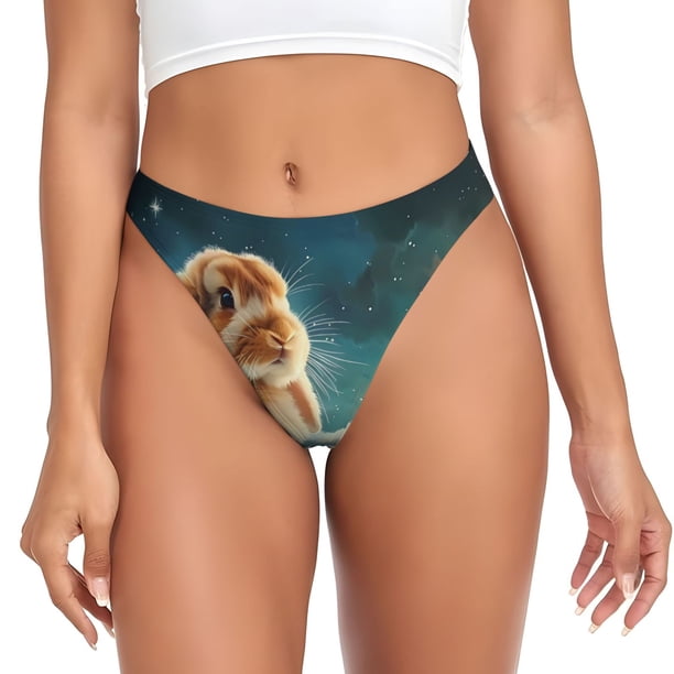 Balery Starry Sky Cloud Cute Rabbit Tangas de Algodón para Mujer con Estampado – Ropa Interior Sexy, Transpirable, G-string-4X-Large