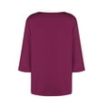 thumbnail image 4 of Nfurl Square Neck Tops for Women Elegant Solid Color 3/4 Sleeve Blouses Business Casual Shirts Fitted Ladies Summer Going Out Top Wine L, 4 of 5