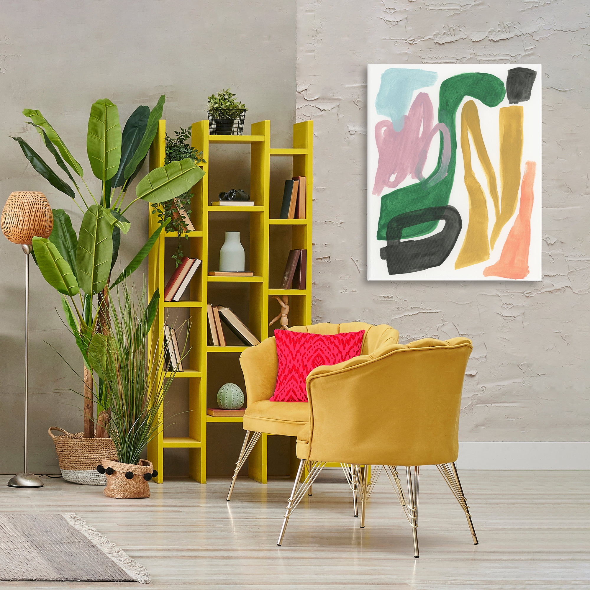 Stupell Industries Bright Contemporary Shapes Abstract Painting Wrapped Canvas Art Print Wall Art, 30 x 40