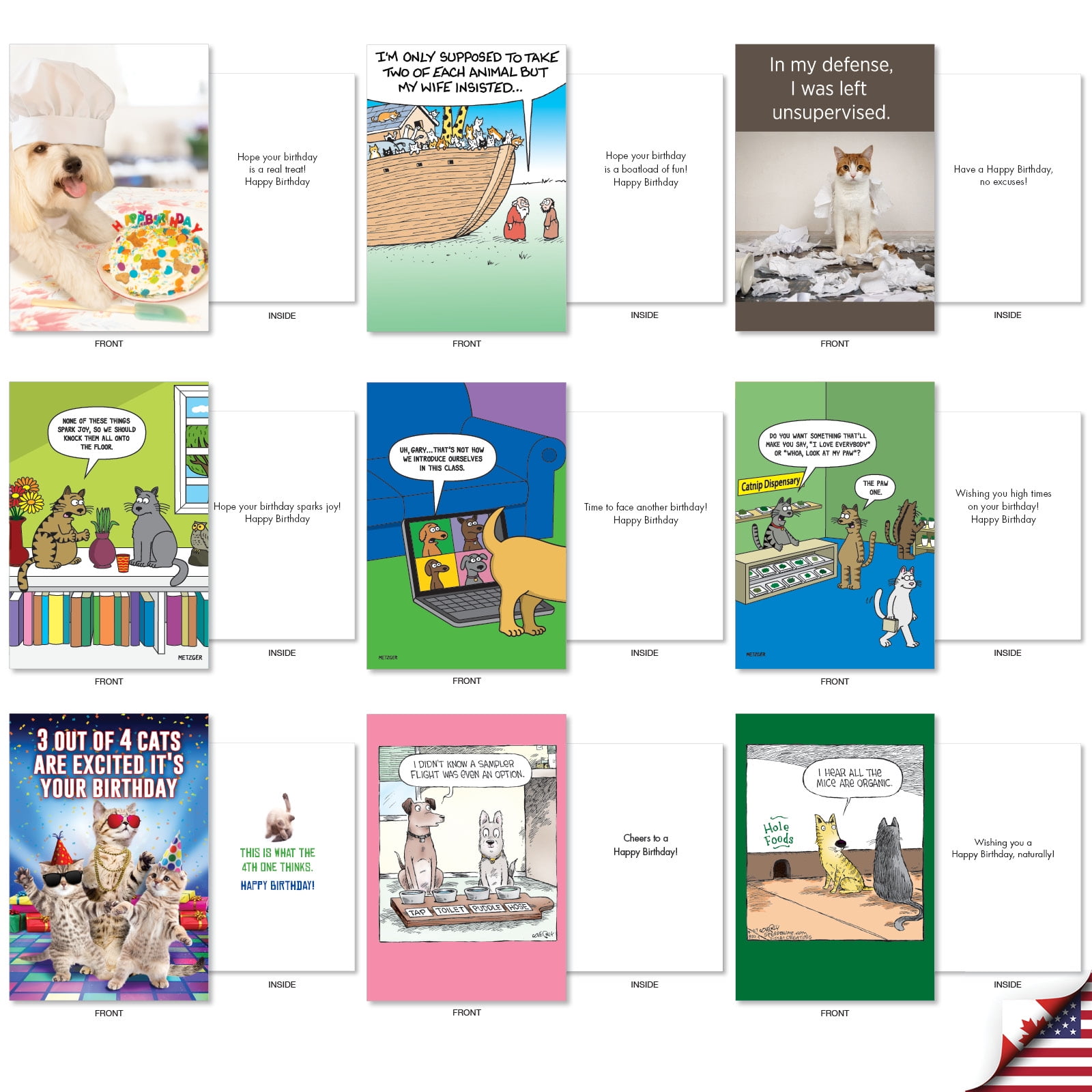 NobleWorks 36 Assorted Box Set Funny Birthday Greeting Cards w/5 x 7 Inch Envelopes (36 Designs, 1 Each) Bday Pet Party AC10799BDG-B1x36
