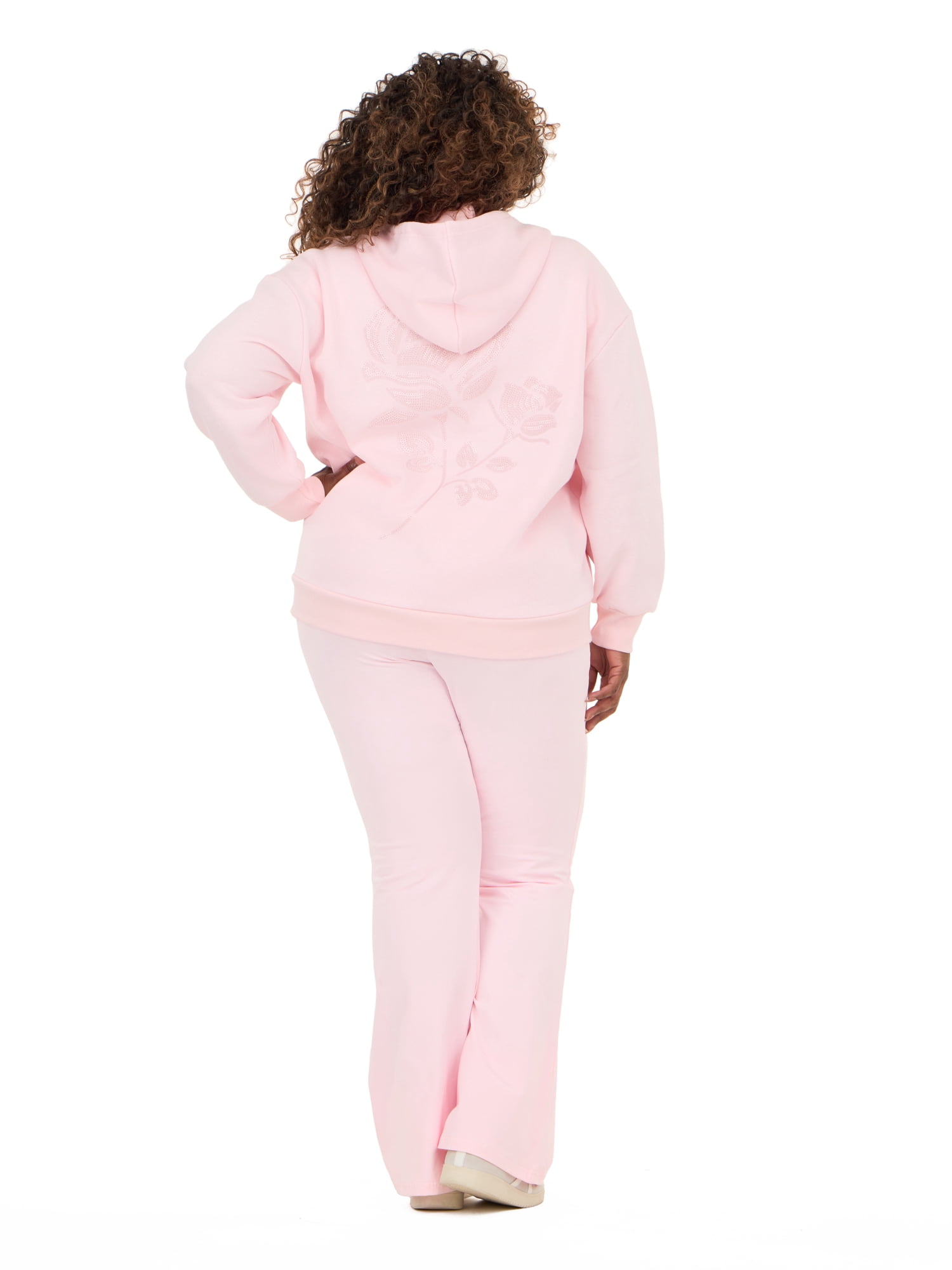 Forever 21 Women's Fleece Zip Up Hoodie with Front and Back Graphic Detail, Relaxed Fit Sweatshirt Jacket, Casual Everyday Layering Style, Pink, XXS-4X