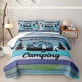 thumbnail image 2 of Erosebridal Happy Camping Quilt King for Boys Girls, Blue Camper Travel Trailor King Coverlet Set, 2 of 7