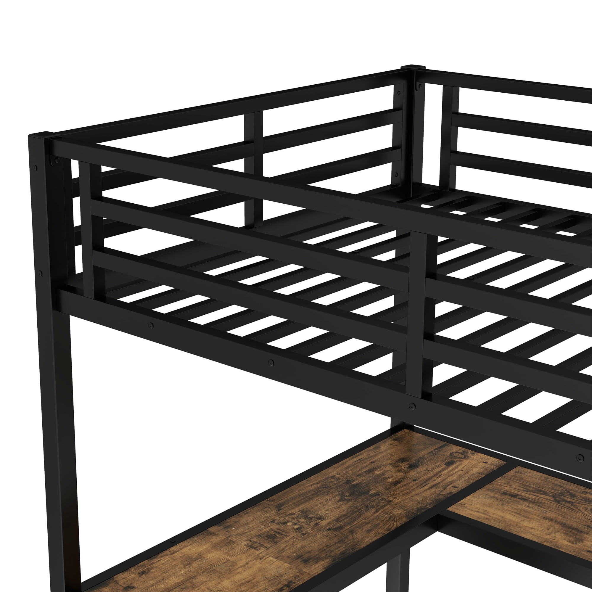 Mintazer Twin XL Loft Bed with Desk & 6 Shelves, Metal Bed Frame with Ladder and Guardrails for Kids Teens Bedroom Playhouse, Black