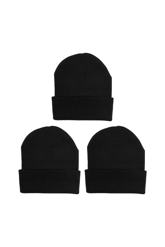 Cuffed Knit Beanie 3 Pack Set Black