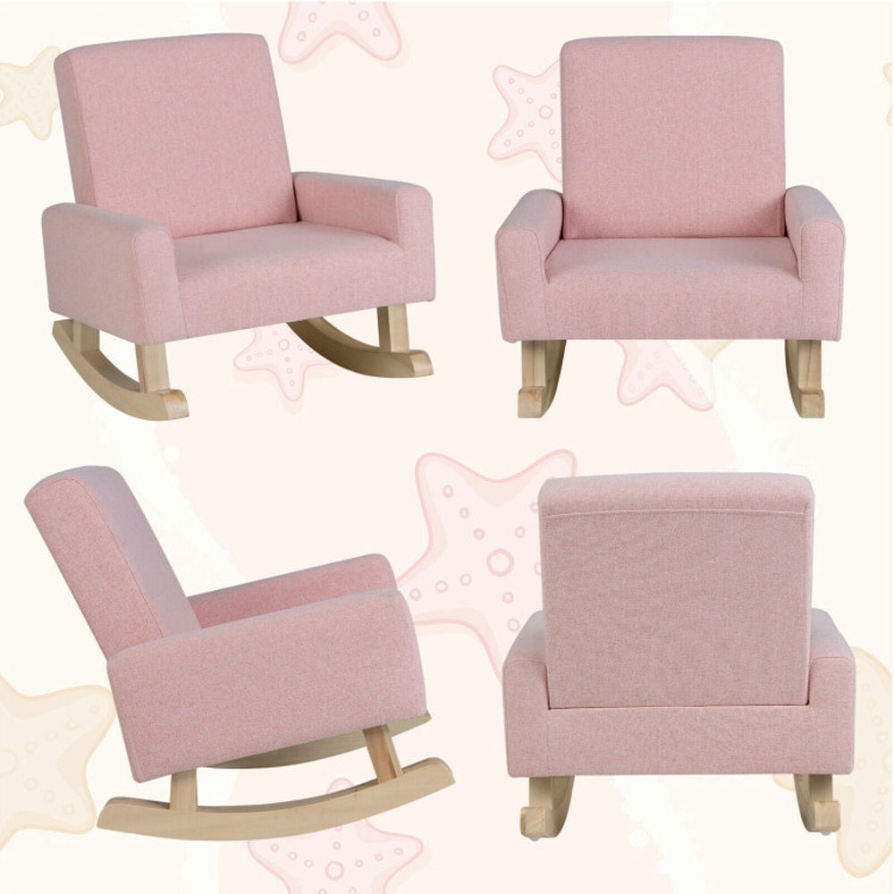 Topcobe Kids Rocking Chair with Solid Wood Legs, Toddler Living Room Chair-Pink