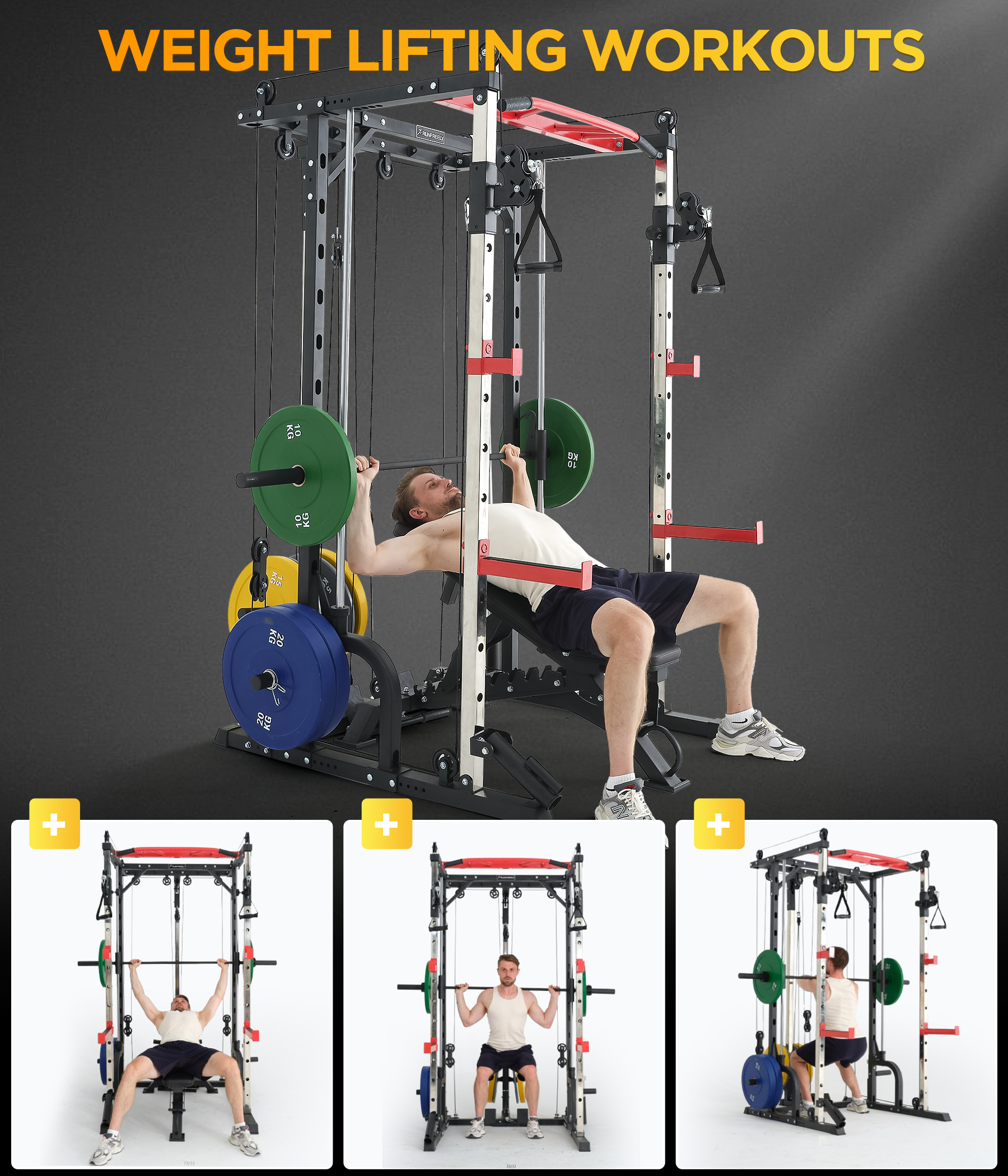 JOMEED Smith Machine Home Gym with Cable Crossover, All-in-One Trainer Compact Power Cage