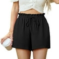 thumbnail image 2 of Annhoo Womens Summer Shorts Drawstring Ruffle Elastic Waisted Trendy Lounge Solid Color Casual Shorts, 2 of 4