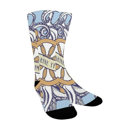 

Octopus Decor Marine Time Theme Octopus Tentacles around Steering Wheel Nautical Decor Vintage Style Custom Socks for Women