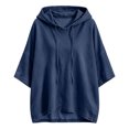 thumbnail image 3 of Hoodies for Women Drawstring 3/4 Sleeve Denim Loose Hooded Sports Sweatshirt,Blue,S, 3 of 6