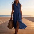 thumbnail image 6 of Oksale Womens Dresses Casual Button Down V Neck Tank Dress Summer Vacation Maxi Long Dresses Sleeveless Sundresses with Pockets Navy S, 6 of 7