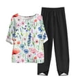 thumbnail image 2 of Nrmvnmi Women's Summer 2 Piece Outfits Casual Floral Prints Short Sleeve Pajama Tops Wide Leg Pants Lounge Sets Tracksuits Mothers Day Gifts, 2 of 5