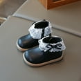 thumbnail image 2 of Girls Snow Boots Sweet Lace Bowknot Round Toe Leather Flat Shoes Warm Furry Lined Casual Kids Winter Princess Dress Booties 6.5 Toddler Black, 2 of 5
