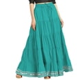 thumbnail image 1 of eloria Maxi Tier Skirt Elastic Waist Cotton Bohemian Skirts Boho Long Flaired, Color : Sea Green, Size : 8, 1 of 1