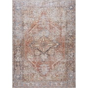 BoutiqueRugs Washable Red Medallion 10ft Runner Rug Traditional Light Blue Charcoal Orange Yellow Off White Eira Hallway Kitchen Corridor Stairway Laundry Room 2'7 x 10' Easy Clean Stain Resistant
